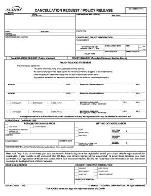 Insurance Policy Cancellation Request Form