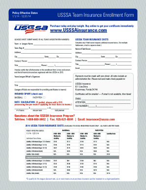 USSSA Team Insurance Enrollment Form