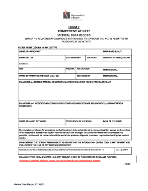 Competitive Athlete Medical Data Record