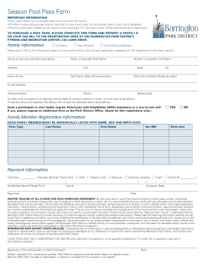 Barrington Park District Pool Pass Form