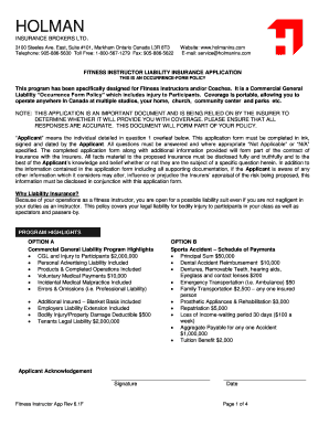 Fitness Instructor Liability Insurance Application