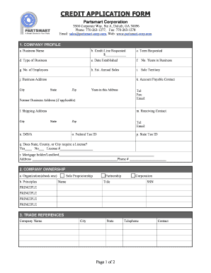 Partsmart Corporation Credit Application Form