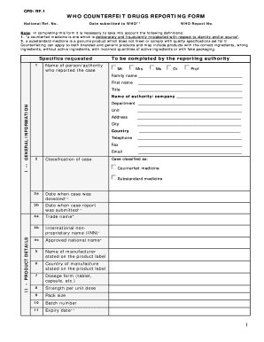 WHO Counterfeit Drugs Reporting Form