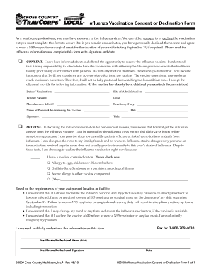 Influenza Vaccination Consent or Declination Form
