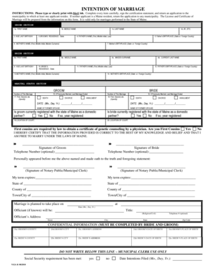 Maine Marriage License Application