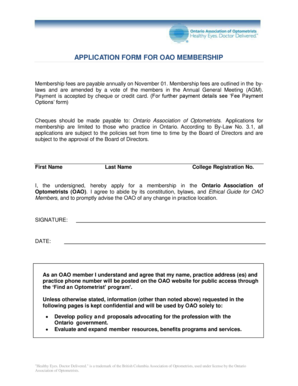 Ontario Association of Optometrists Membership Application