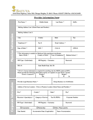 Medicare Provider Information Form