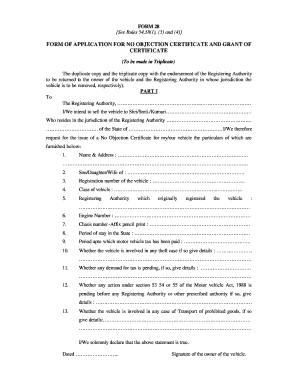 Vehicle No Objection Certificate Application