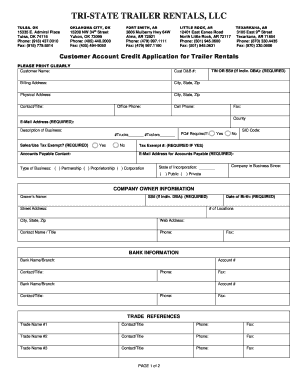 Customer Account Credit Application for Trailer Rentals