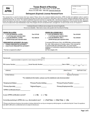 Texas Board of Nursing Delinquent License Renewal Form