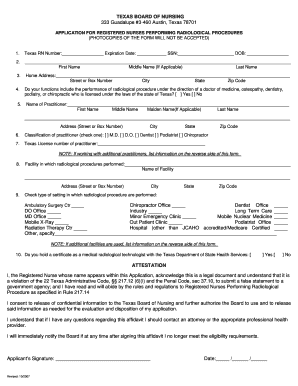 Texas Registered Nurse Radiological Procedures Application