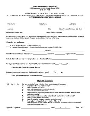 Texas Six Month Temporary Permit Application