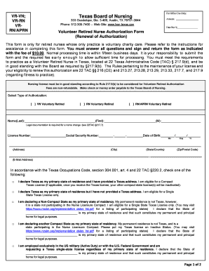 Texas Volunteer Retired Nurse Authorization Form