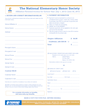 Affiliation Renewal Invoice