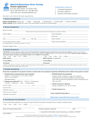 National Elementary Honor Society Charter Application