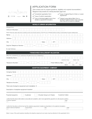 Chrysler Automobility Program Reimbursement Form