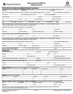 Massachusetts Rental Application Form