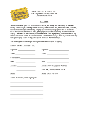 Ripley Entertainment Media Release Form