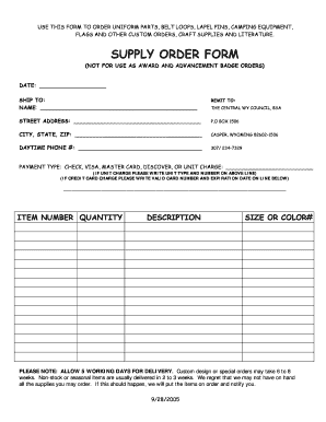 Supply Order Form