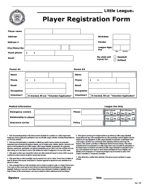 Little League Player Registration Form