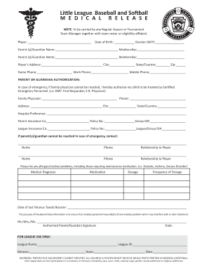 Little League Medical Release Form