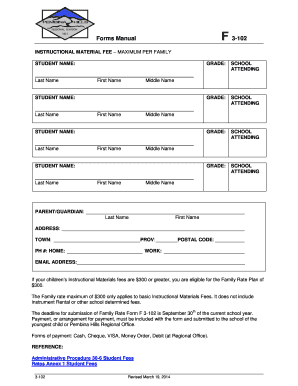 Instructional Material Fee Family Rate Form