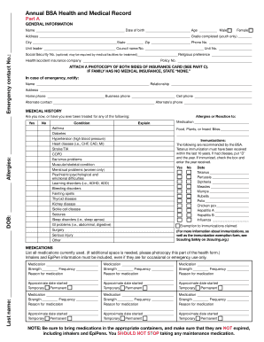 Bsa health form part a and b - The Boy Scouts of America recommends that all youth and adult members have annual medical evaluations