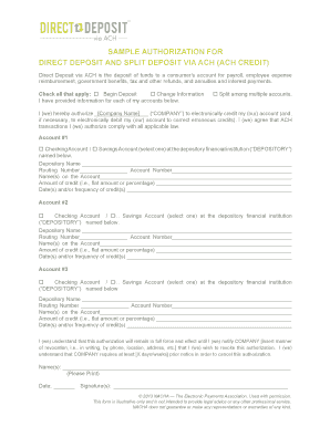 Authorization for Direct Deposit and Split Deposit via ACH