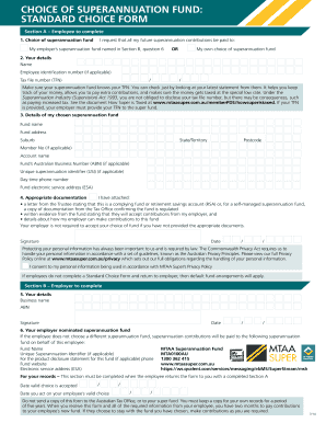 Australian Superannuation Choice Form