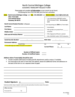 Academic Transcript Request Form