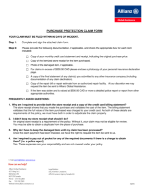 Purchase Protection Claim Form