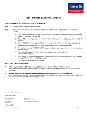 Lost Damaged Baggage Claim Form