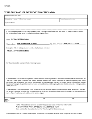 Texas Sales and Use Tax Exemption Certification
