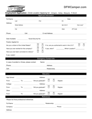 DFWCamper.com Employment Application