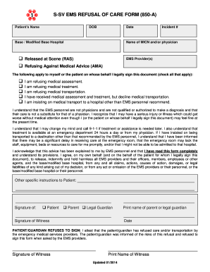 Dama consent form - S-SV EMS REFUSAL OF CARE FORM (850-A)