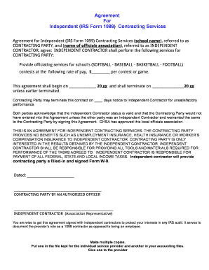 Independent Contractor Agreement for Officiating Services