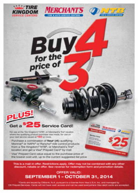 Tire Kingdom Buy 4 for the Price of 3 Offer