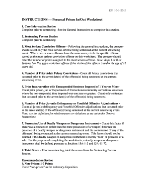 Alabama Personal Prison In/Out Worksheet