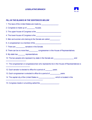 US Congress Legislative Branch Worksheet
