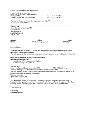 Fillable Online Bijlage 1 voorbeeld van een export offerte Fax Email