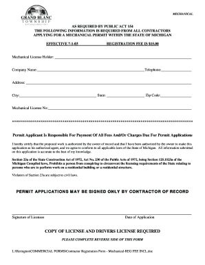 Michigan Mechanical Contractor Registration Form
