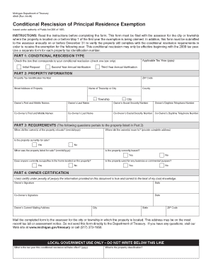 Michigan Conditional Rescission of Principal Residence Exemption Form