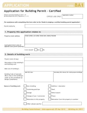 Western Australian Building Permit Application Form BA1
