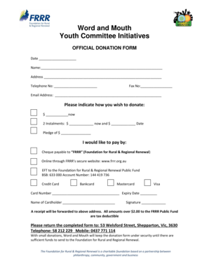 Word and Mouth Donation Form
