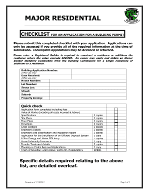 Major Residential Building Permit Checklist