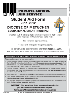 Private School Aid Service Student Aid Form
