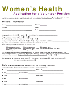 Women's Health Volunteer Application Form