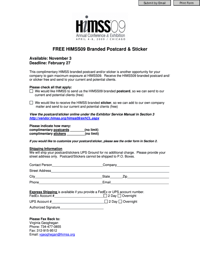 Fillable Online vendor himss Deadline December 27 b2006b HIMSS Vendor