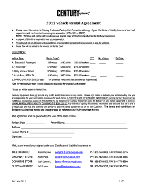 2013 Vehicle Rental Agreement
