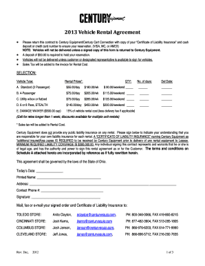 2013 Vehicle Rental Agreement